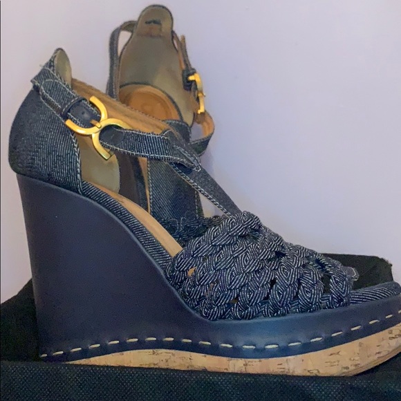CHLOE denim wedge sandals - Picture 6 of 8